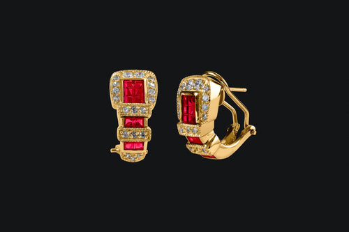 14K Gold Ruby & Diamond Ranger Style Buckle Earrings - Elegant Elements By Kelly