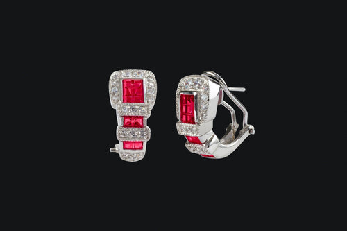 Sterling Silver Red Cubic Zirconia Ranger Style Buckle Earrings - Elegant Elements By Kelly