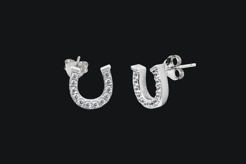 Sterling Silver Pave Cubic Zirconia Horseshoe Earrings - Elegant Elements By Kelly