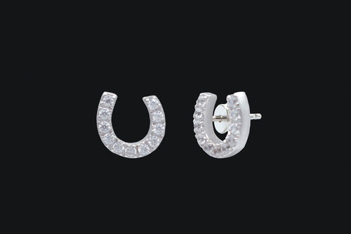 Sterling SIlver Offset Cubic Zirconia Horseshoe Stud Earrings - Elegant Elements By Kelly