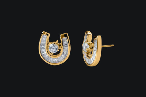 14K Gold Diamond Baguette Horseshoe Jacket and Stud Earrings - Elegant Elements By Kelly