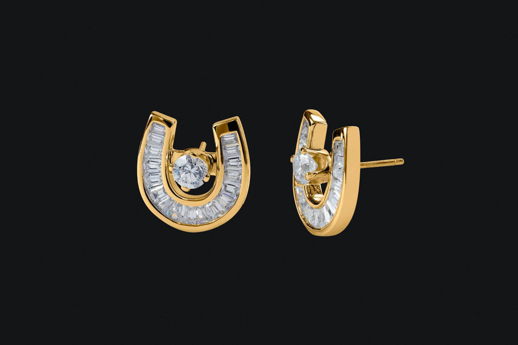 14K Gold Diamond Baguette Horseshoe Jacket and Stud Earrings - Elegant Elements By Kelly
