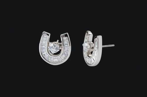 Sterling SIlver Cubic Zirconia Baguette Horseshoe Jacket and Stud Earrings - Elegant Elements By Kelly