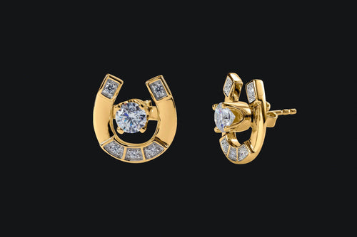 14K Gold  Stud Earring With Horseshoe Jackets - Elegant Elements By Kelly