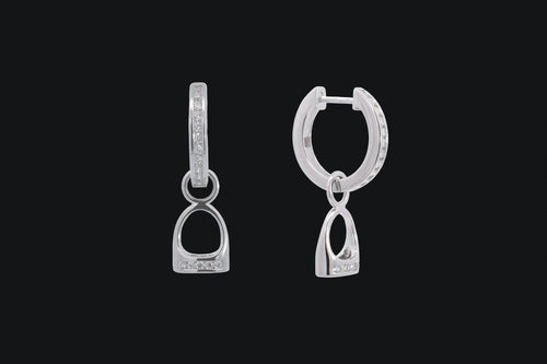 Sterling Silver Cubic Zirconia Hanging English Stirrup Huggie Earrings - Elegant Elements By Kelly