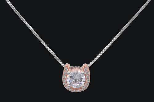 Sterling Silver & Rose Gold Plated Horseshoe Cubic Zirconia Necklace - Elegant Elements By Kelly