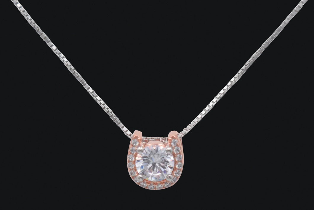 Sterling Silver & Rose Gold Plated Horseshoe Cubic Zirconia Necklace - Elegant Elements By Kelly