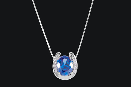 Sterling Silver Blue & White Cubic Zirconia Horseshoe Necklace - Elegant Elements By Kelly