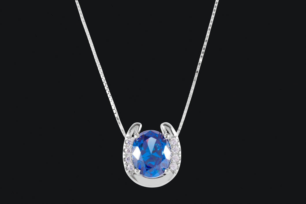 Sterling Silver Blue & White Cubic Zirconia Horseshoe Necklace