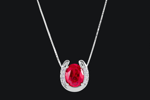 Sterling Silver Red & White Cubic Zirconia Horseshoe Necklace - Elegant Elements By Kelly
