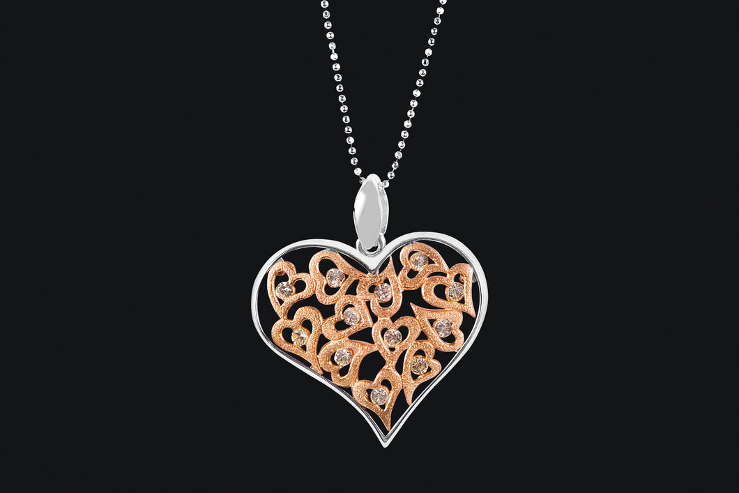 Sterling Silver & Rose Gold Plated Cubic Zirconia Multi-Heart Necklace