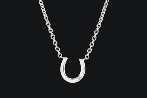 Sterling Silver Horseshoe with Accent Single Cubic Zirconia Necklace - Elegant Elements By Kelly