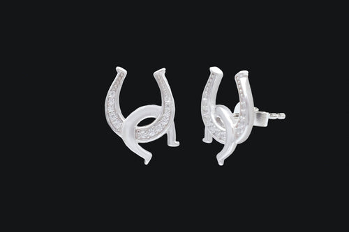 Sterling Silver Cubic Zirconia Double Horseshoe Stud Earrings - Elegant Elements By Kelly
