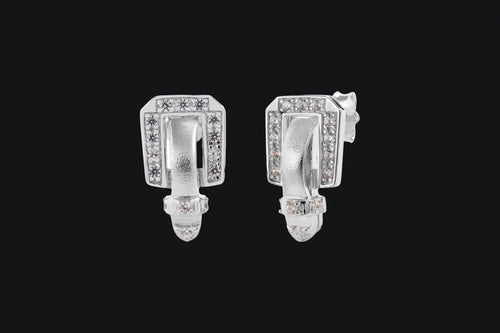 Sterling Silver Buckle Huggie Cubic Zirconia Stud Earring - Elegant Elements By Kelly