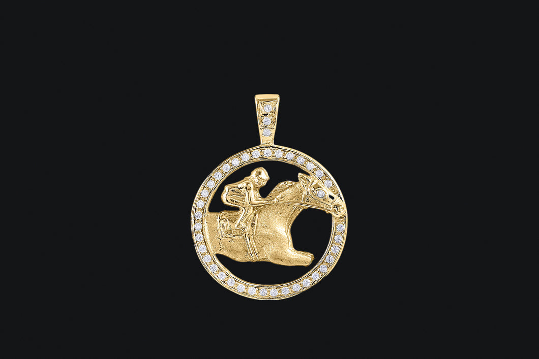 14K Gold Circle Diamond Horse Necklace