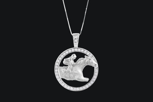 Sterling Silver Circle Cubic Zirconia Race horse Necklace - Elegant Elements By Kelly