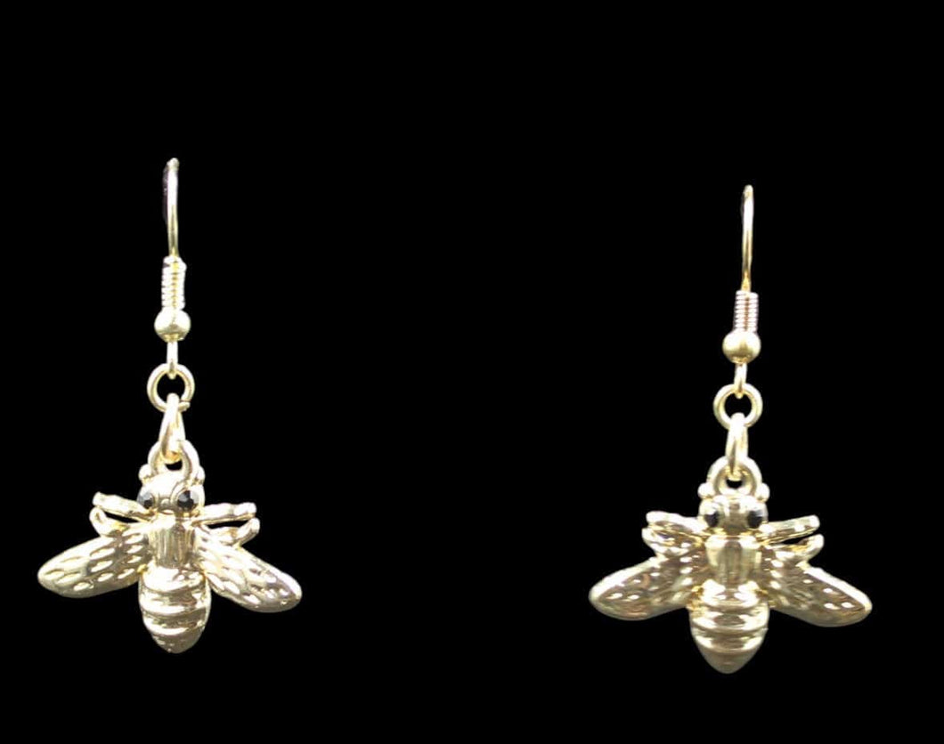 Gold Tone Plated Adorable Bumblebee Earring w/ Black Swarovski Crystal Eyes - Elegant Elements By Kelly
