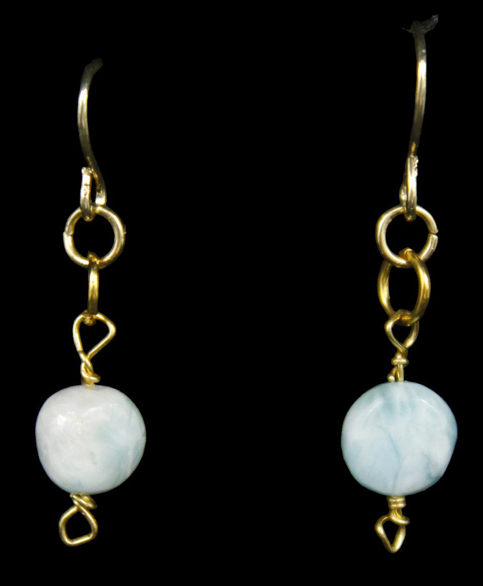 Gold Filled Larimar Single Coin Earrings