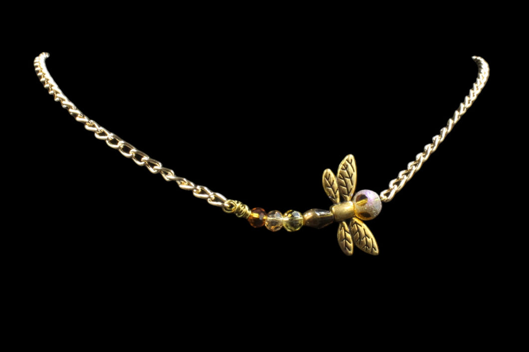 Amber Dragonfly Necklace With Gold Filled Chain