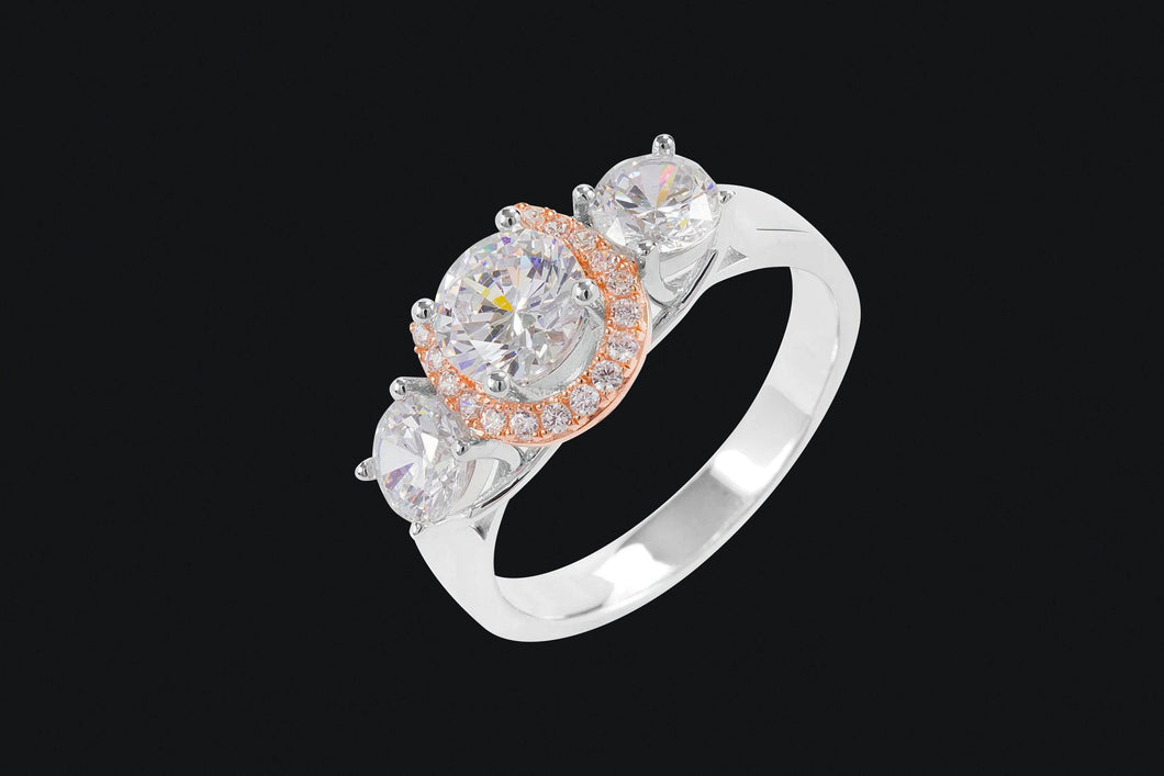 Sterling Silver and 14K Rose Gold Large Three Stone Horseshoe Ring