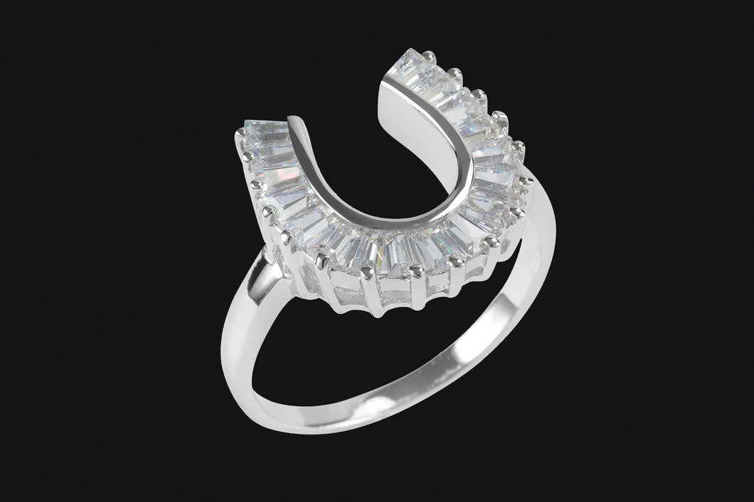Sterling Silver Baguette Horseshoe Ring