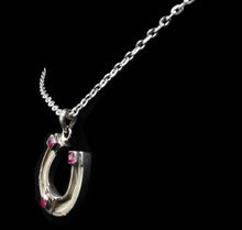 Load image into Gallery viewer, Custom Sterling Silver Horseshoes With Red Synthetic Ruby Charm - Elegant Elements By Kelly
