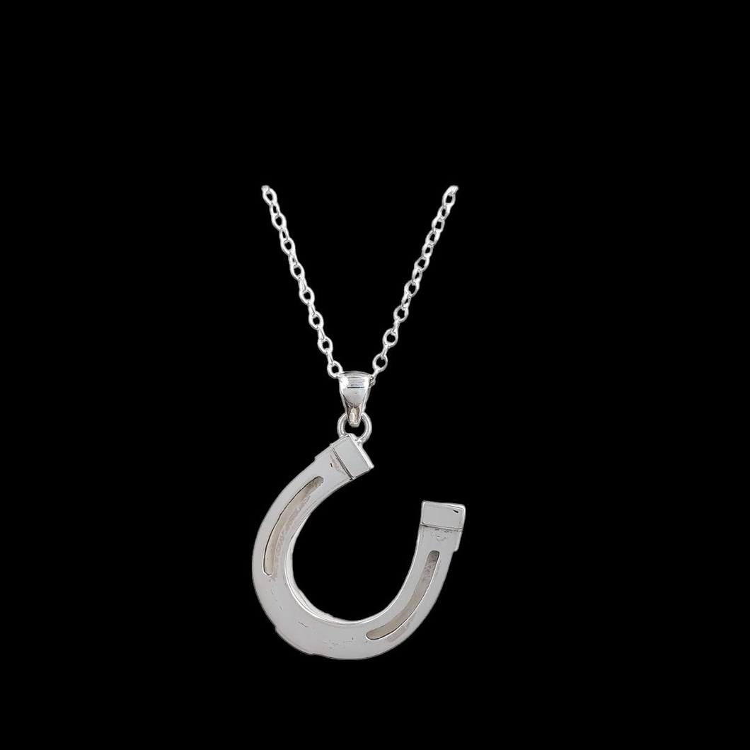 Custom Sterling Silver Large Horsehair Horseshoe Pendant With Sterling Silver Chain