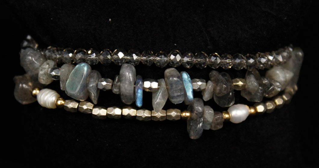 Multi Crystal & Labradorite Beaded bracelet With Silver Plated Clasp