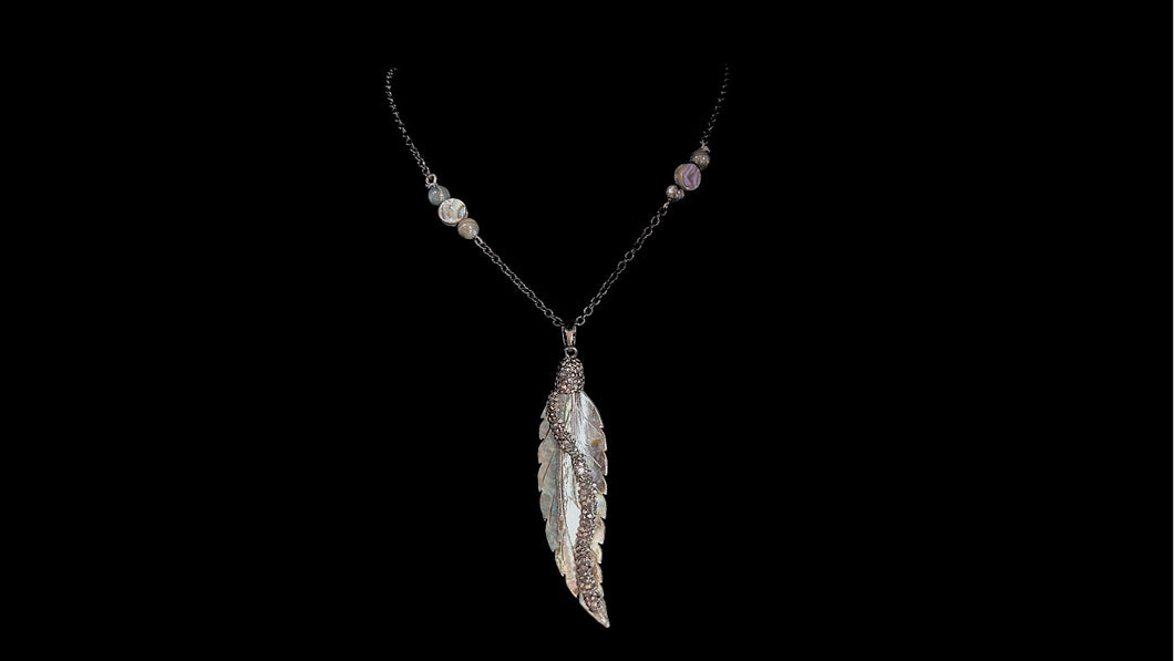 Abalone & Jasper Feather Necklace