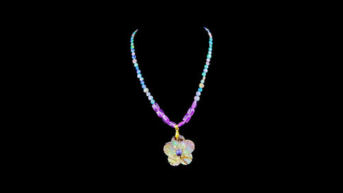 Abalone Flower Necklace with Amethyst & Blue Ethiopian Opal - Elegant Elements By Kelly