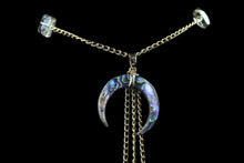 Load image into Gallery viewer, Abalone Half A Moon Pendant With Crystal Square Tan Iridescent Accent Beads
