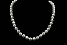 Load image into Gallery viewer, Faux Silver 8mm Pearl Necklace With Knots and Gold Tone Clasp - Elegant Elements By Kelly
