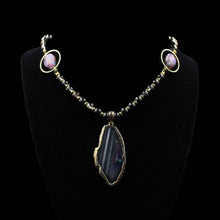 Load image into Gallery viewer, Stunning Purple Agate Pendant With Gold Leafing &amp; Glass Pearl Beads - Elegant Elements By Kelly
