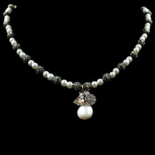 Load image into Gallery viewer, Faux White Pearl Necklace With Vintage Multi Iridescent Crystal Accent Beads

