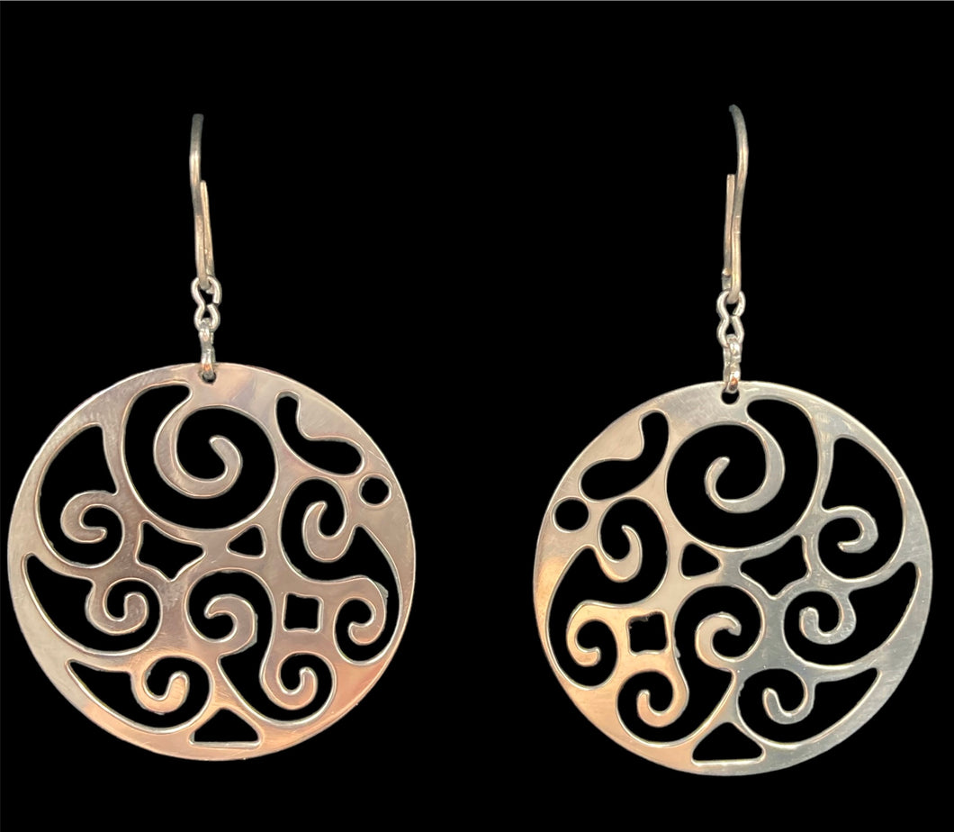 Sterling Silver Cut Out Round Disc Earrings