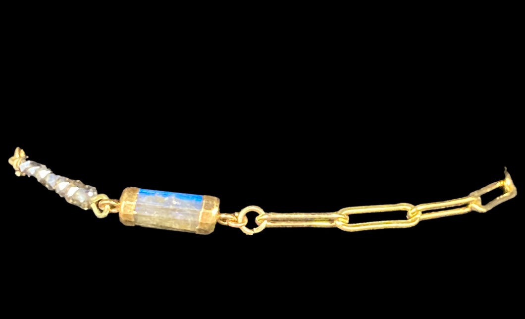 Gold Filled PaperClip Labradorite Componemt W/ Grey Spinel Bracelet