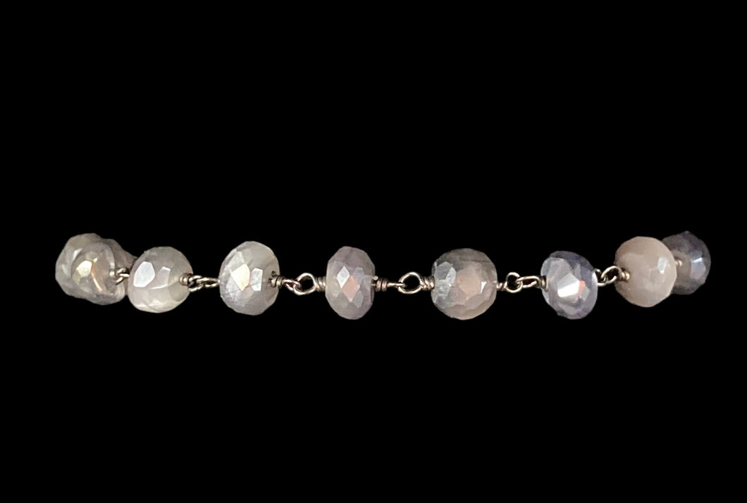 Silver Mystic Platinum Moonstone Faceted Rondelle Beads With Oxidized Sterling Silver Bracelet