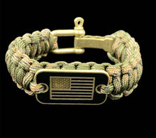Load image into Gallery viewer, Men’s Green Paracord Camouflage Warrior Bracelet With Black Flag - Elegant Elements By Kelly
