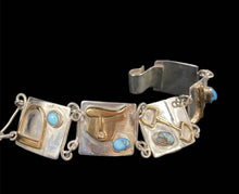 Load image into Gallery viewer, Custom Sterling Silver &amp; Brass Equestrian Bracelet With golden Hill Turquoise - Elegant Elements By Kelly
