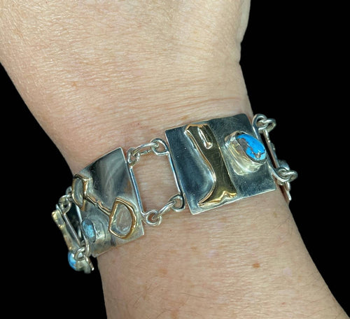 Custom Sterling Silver & Brass Equestrian Bracelet With golden Hill Turquoise - Elegant Elements By Kelly