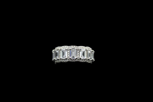 Sterling Silver Emerald Cut Halo Eternity Band - Elegant Elements By Kelly