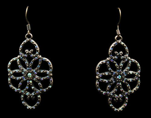 Burnished Cooper Tone Rhinestone Scroll Floral Earrings - Elegant Elements By Kelly