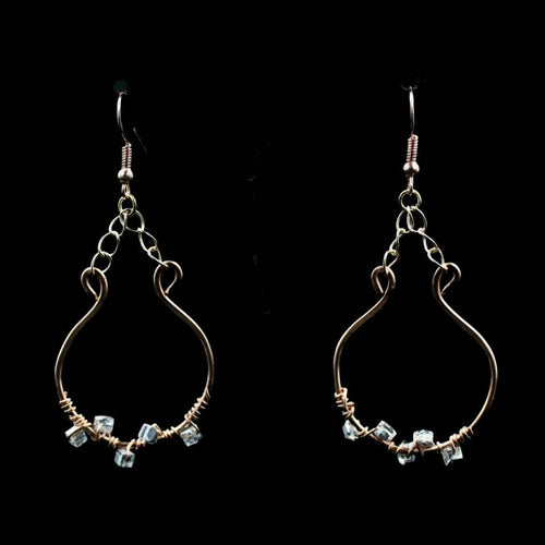 Rose Tone Boho Swarovski Square Crystal Hoop Earrings - Elegant Elements By Kelly
