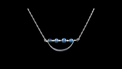 Sterling Silver Half Crescent Blue Opal Accents Necklace - Elegant Elements By Kelly