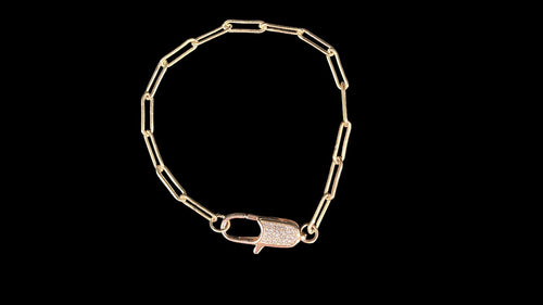 Gold Filled Paper Clip 3.8mm Elongate Bracelet With Cubic Zirconia  Large Clasp - Elegant Elements By Kelly