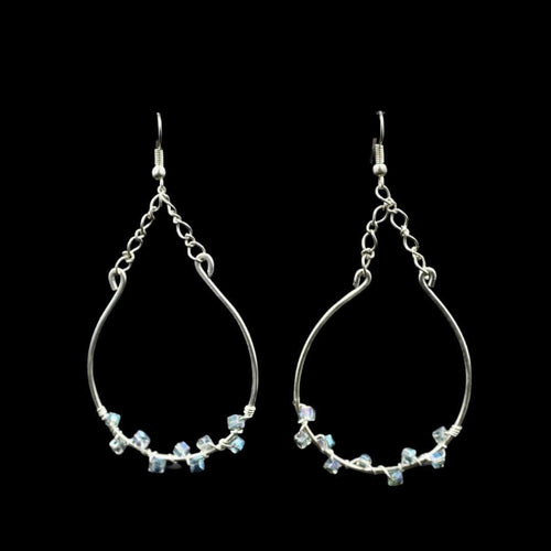 Sterling Silver Hoop With Rolo Chain & Square Swarovski Crystal Earrings - Elegant Elements By Kelly