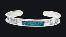 Load image into Gallery viewer, Custom Sterling Silver Equestrian Turquoise Horsehair Gemstone Cuff Bracelet
