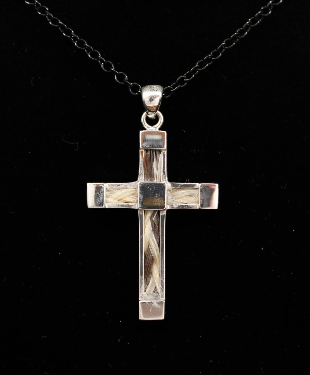 Custom Sterling Silver 38mm Horse Hair Cross