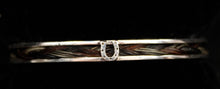 Load image into Gallery viewer, Custom Sterling Silver Horse Hair Cuff Bracelet w/ Tiny Horseshoe Center
