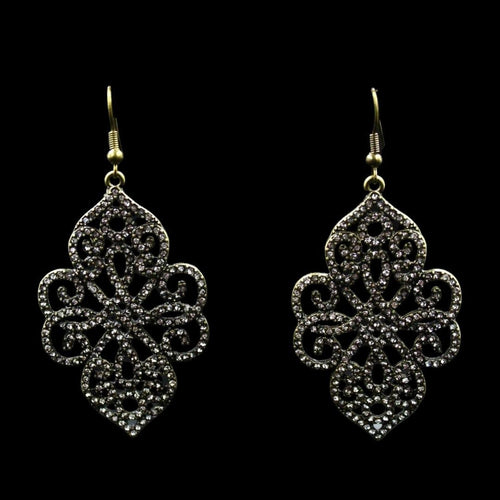 Brass Tone Vintage Gold Tone Filigree Rhinestone Earrings - Elegant Elements By Kelly